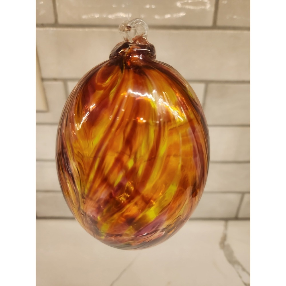 Kitras Art Glass‎ Feather Ball Hand Blown Hanging Orb Oval Ornament New With Tag